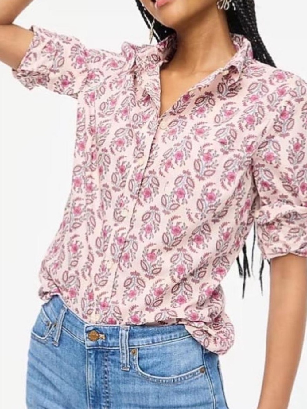J.Crew Pink Paisley Floral Cotton Poplin Button Down Shirt M